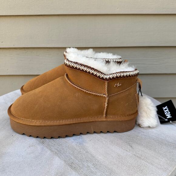 Mexx Womens Size 7.5 US Suede Shearling Boot Chestnut Fur Lined Ankle Platform - Picture 6 of 10